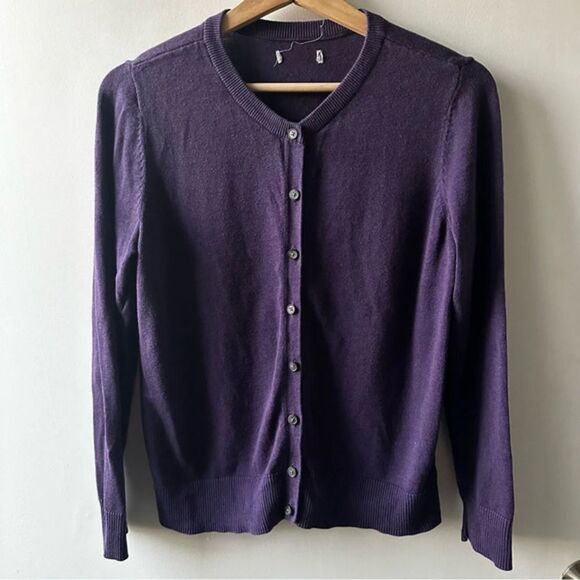 Purple Cardigan Sweater Front Button Size Medium/Large colorblock colorful layer - Picture 1 of 2